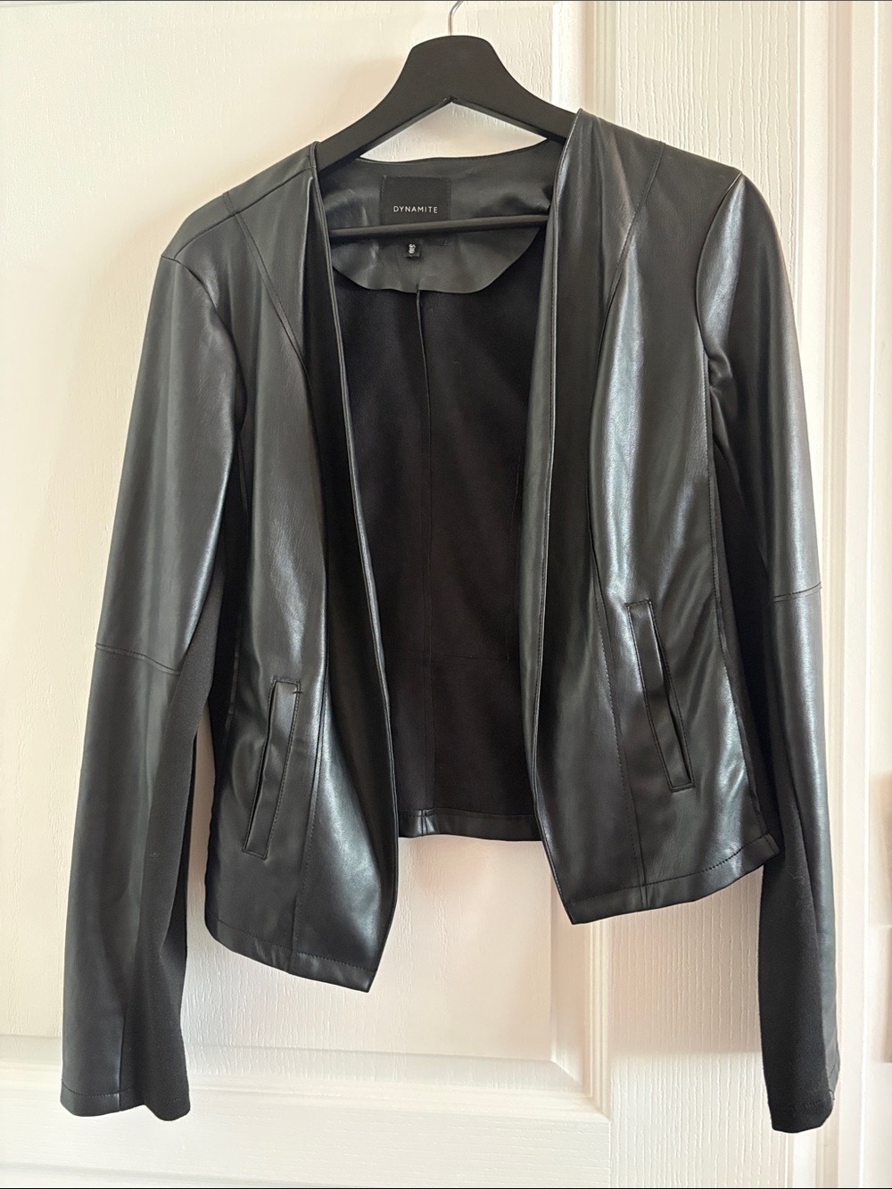 Dynamite Black Faux Leather Open-Front Blazer Jacket